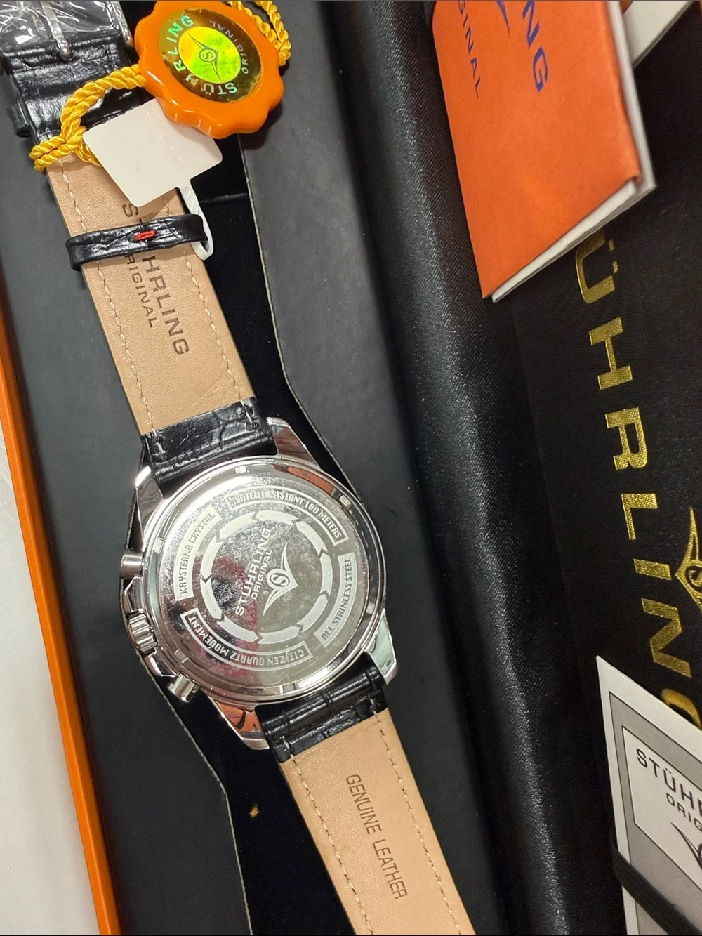 Stuhrling Original Red Dial Watch with Black Croc Leather Strap